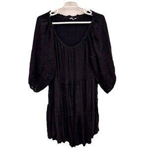 Lucky Brand Womens Dress Size M Black Oversized Peasant Eyelet Sleeves Layers